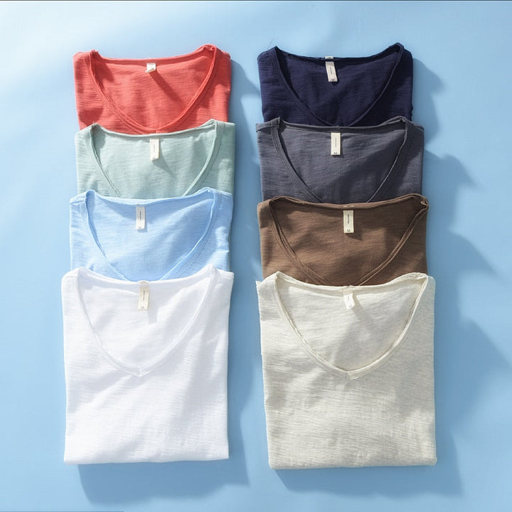Light Linen V-Neck Shirt for Men – Breathable & Summery – Thilo-White-M-State of Style