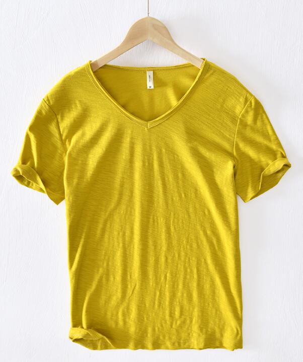 Light Linen V-Neck Shirt for Men – Breathable & Summery – Thilo-Yellow-M-State of Style