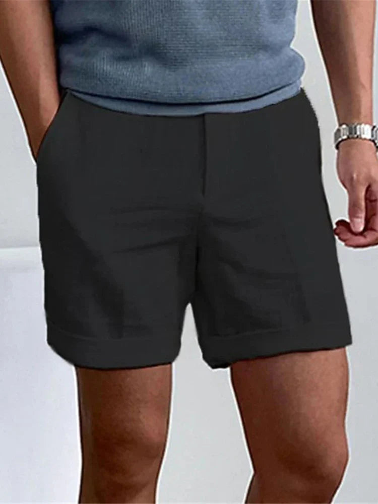 Light men's summer shorts made of linen with a relaxed fit - Jorin-Black-S-State of Style
