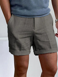Light men's summer shorts made of linen with a relaxed fit - Jorin-Dark grey-S-State of Style
