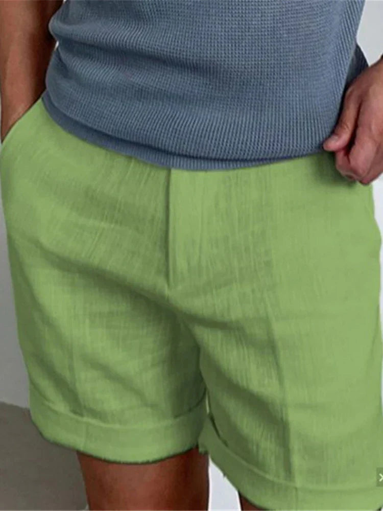 Light men's summer shorts made of linen with a relaxed fit - Jorin-Green-S-State of Style