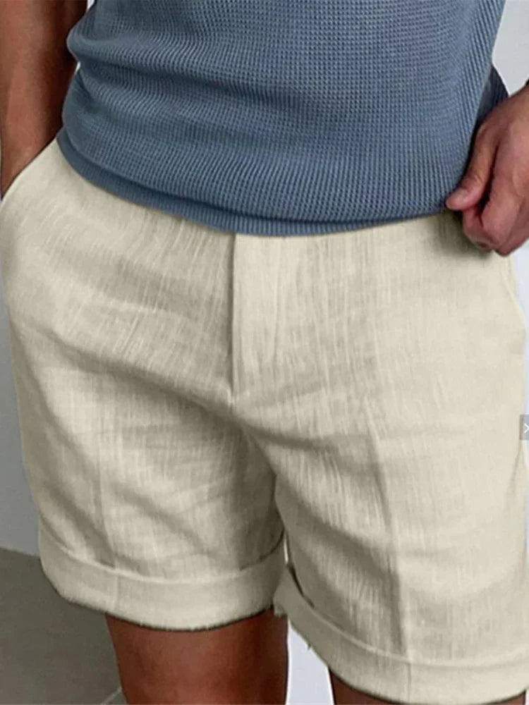Light men's summer shorts made of linen with a relaxed fit - Jorin-Khaki-S-State of Style