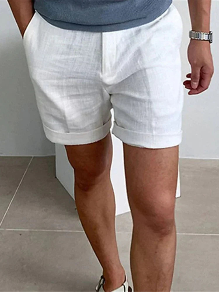 Light men's summer shorts made of linen with a relaxed fit - Jorin-White-S-State of Style