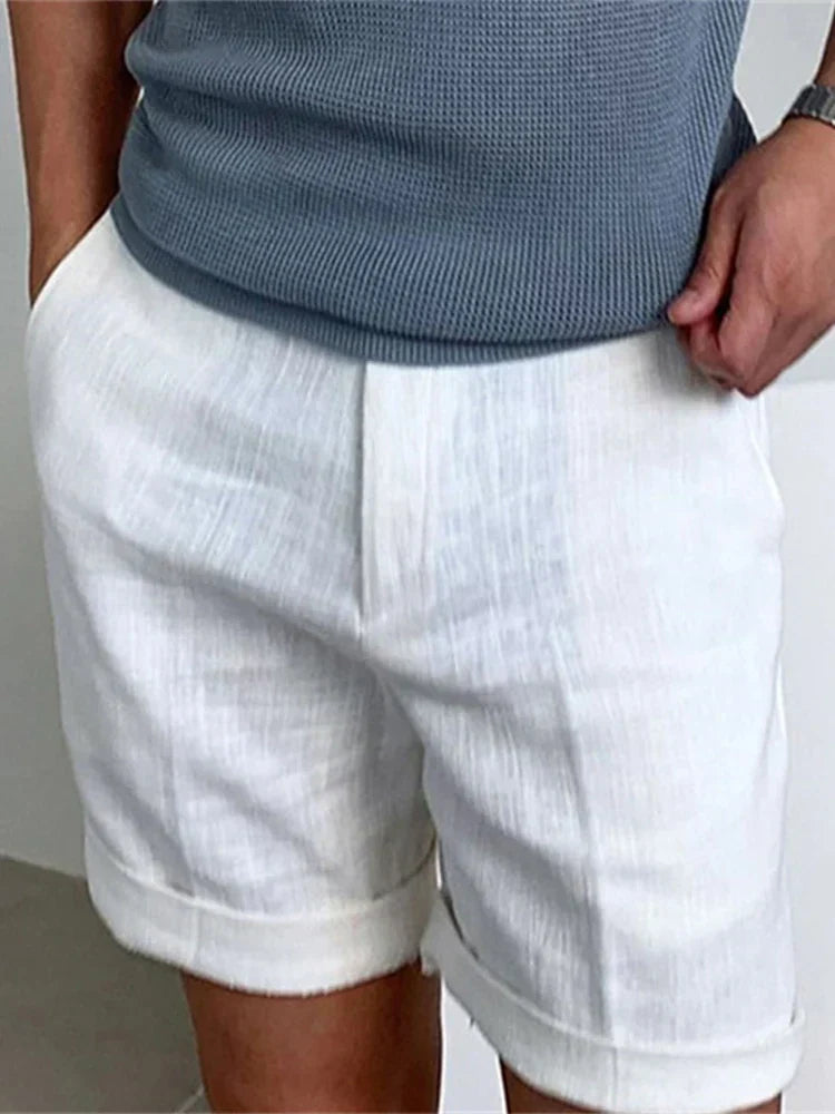 Light men's summer shorts made of linen with a relaxed fit - Jorin-White-S-State of Style