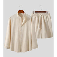 Light & Stylish 2-Piece Summer Set with Shirt & Shorts for Men – Marlo-Beige-S-State of Style