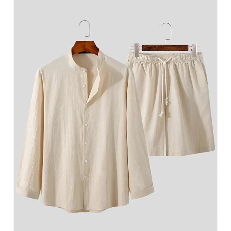 Light & Stylish 2-Piece Summer Set with Shirt & Shorts for Men – Marlo-Beige-S-State of Style