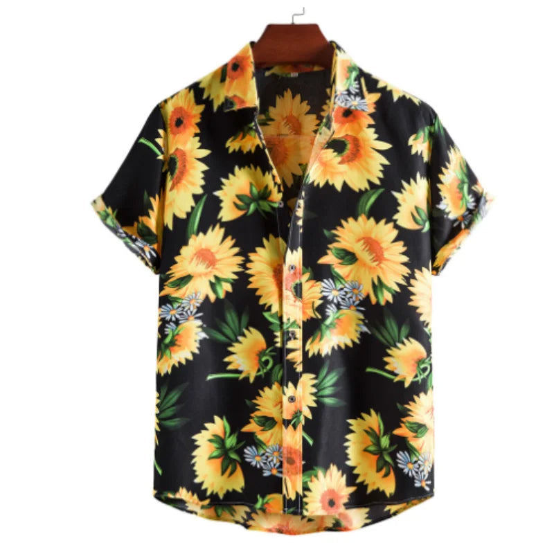Light & Stylish Tropical Shirt with Floral Pattern for Men – Mateo-Black-Yellow-S-State of Style