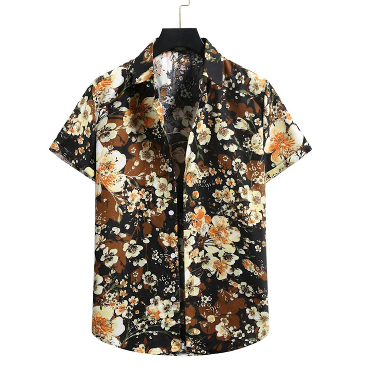 Light & Stylish Tropical Shirt with Floral Pattern for Men – Mateo-Braun-Black-S-State of Style