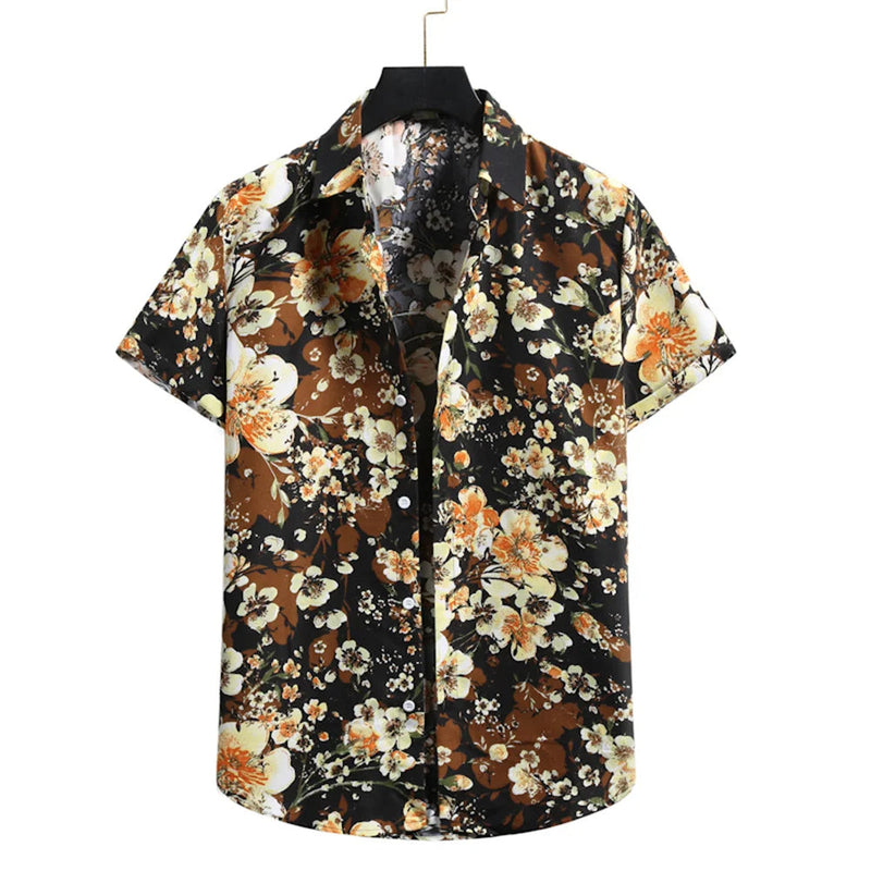 Light & Stylish Tropical Shirt with Floral Pattern for Men – Mateo-Braun-Black-S-State of Style