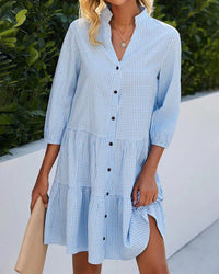 Light summer dress for women made of cotton with V-neck – Nayana-Blue-S-State of Style