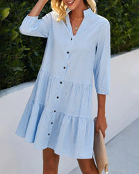 Light summer dress for women made of cotton with V-neck – Nayana-Blue-S-State of Style