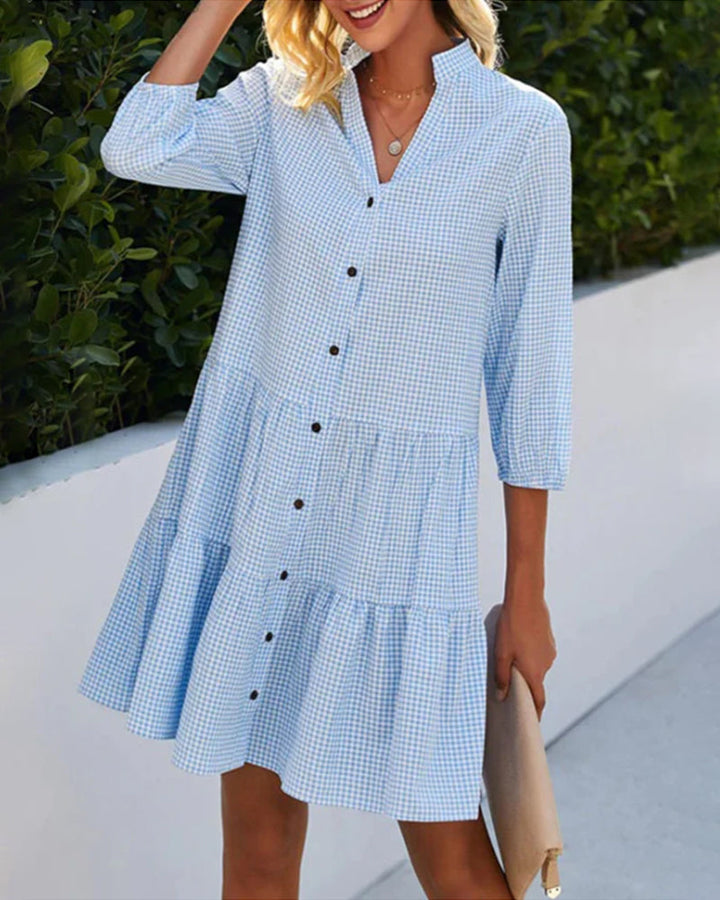 Light summer dress for women made of cotton with V-neck – Nayana-Blue-S-State of Style