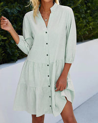 Light summer dress for women made of cotton with V-neck – Nayana-Green-S-State of Style