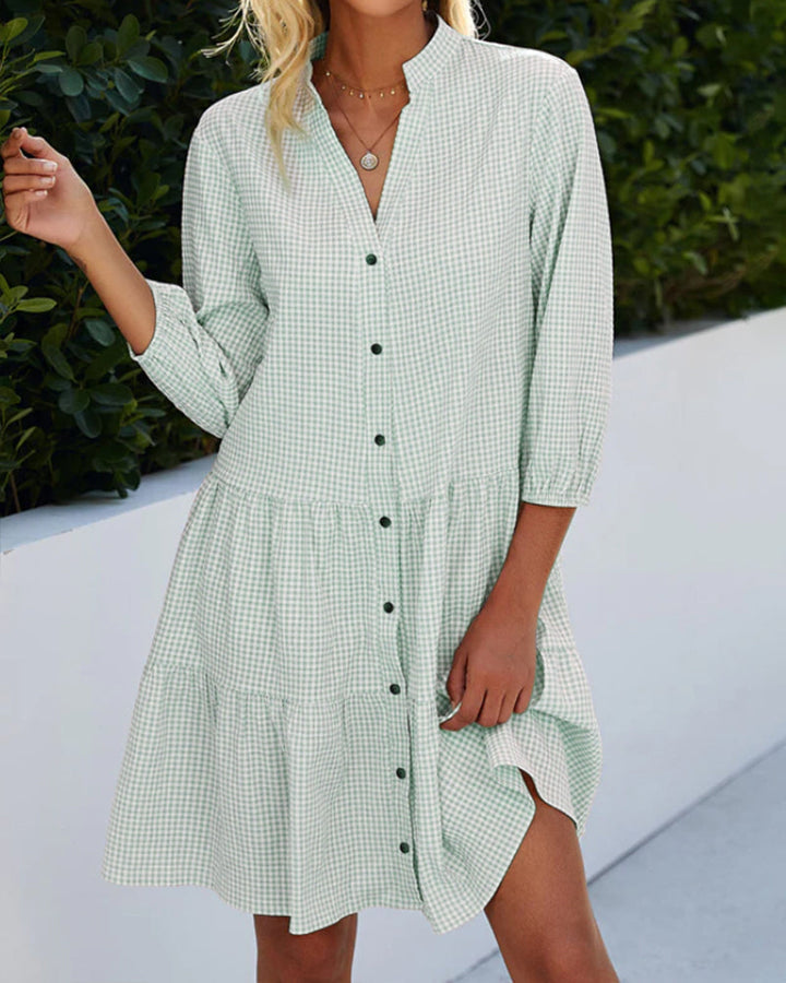 Light summer dress for women made of cotton with V-neck – Nayana-Green-S-State of Style