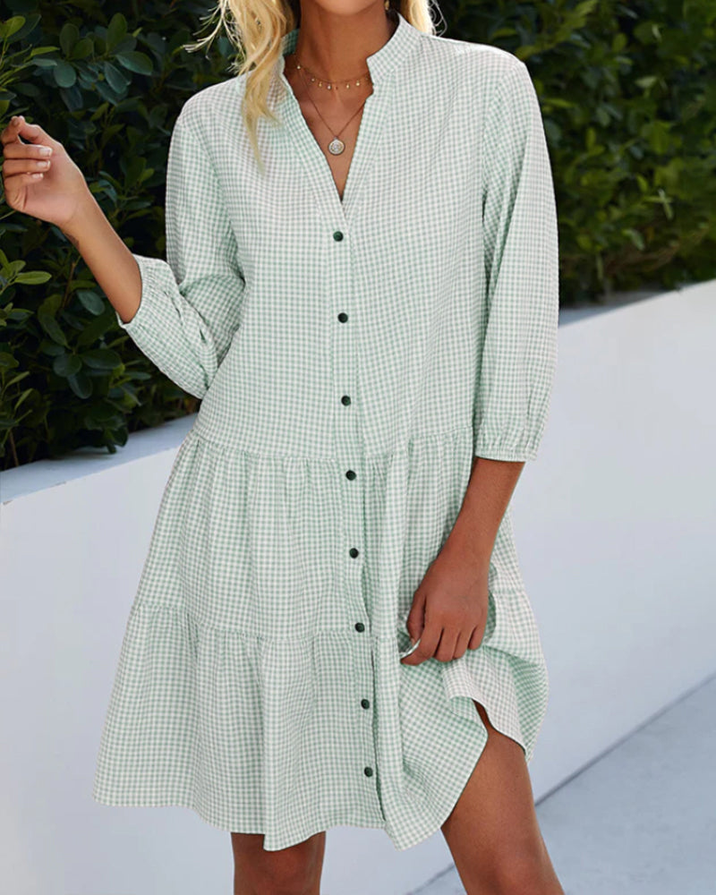 Light summer dress for women made of cotton with V-neck – Nayana-Green-S-State of Style