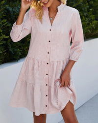 Light summer dress for women made of cotton with V-neck – Nayana-Pink-S-State of Style