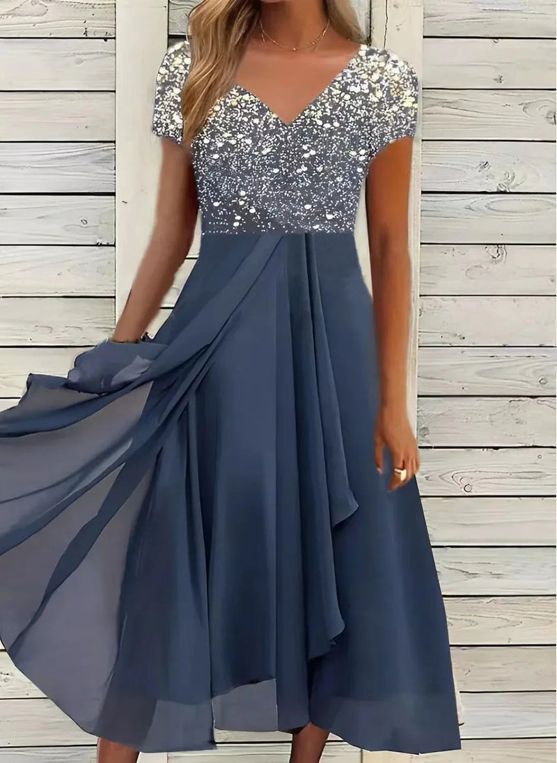 Light Summer Dress with Glamorous Look – Soraya-Silver Blue-S-State of Style
