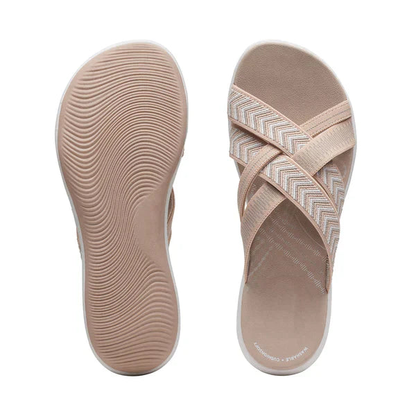 Lightweight Ladies' Slippers with Shock-Absorbing Footbed – Lina-Beige-3-State of Style