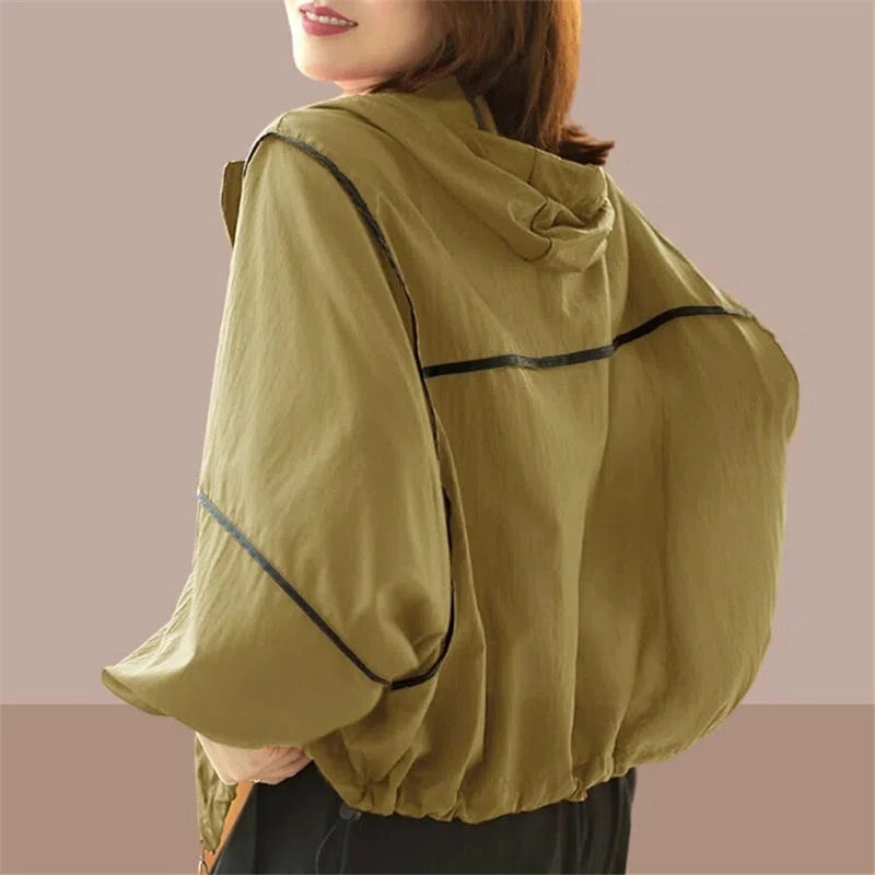 Lightweight Ladies Summer Hoodie Jacket with Oversized Fit – Zoë-Green-S-State of Style