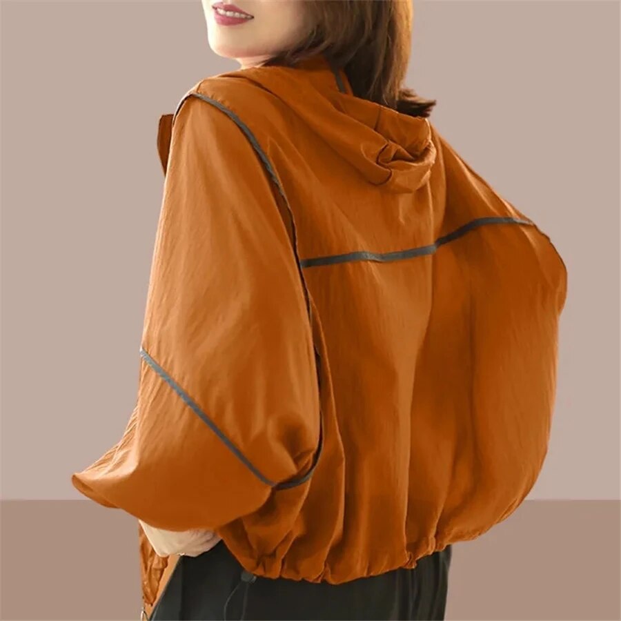 Lightweight Ladies Summer Hoodie Jacket with Oversized Fit – Zoë-Orange-S-State of Style