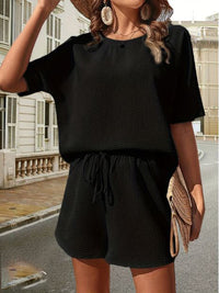 Lightweight Ladies Summer Set with Top and Shorts – Ninae-Black-S-State of Style