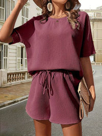 Lightweight Ladies Summer Set with Top and Shorts – Ninae-Purple-S-State of Style