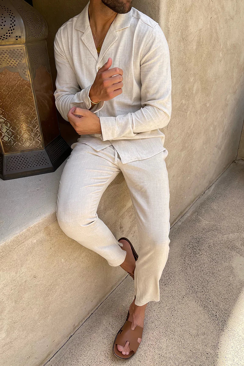 Lightweight linen summer set for men with Cuban collar – Edward-S-State of Style