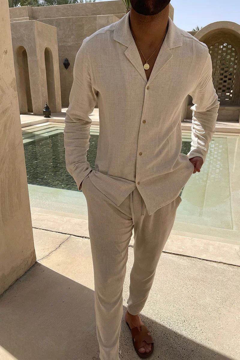 Lightweight linen summer set for men with Cuban collar – Edward-S-State of Style