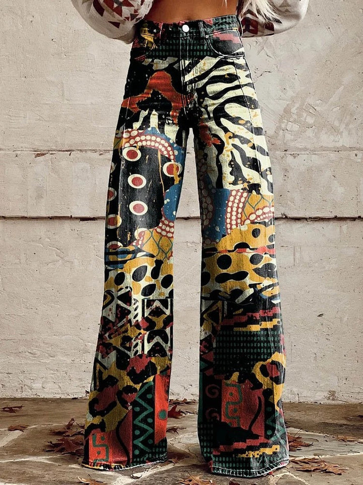 Lightweight Long Ladies Trousers - Lina-Abstract-S-State of Style