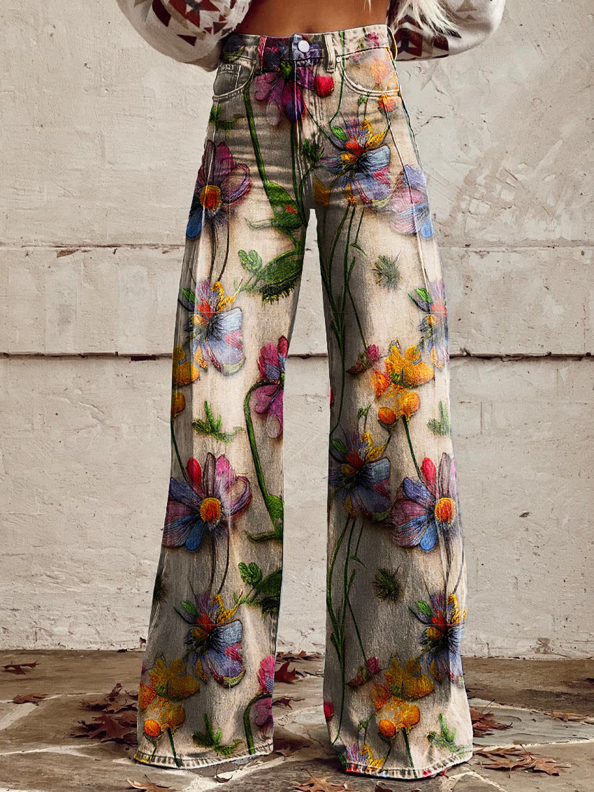 Lightweight Long Ladies Trousers - Lina-Flowers-S-State of Style