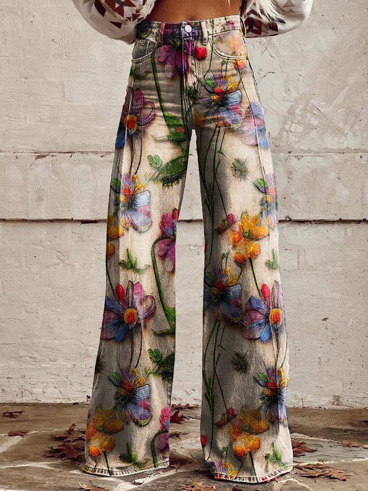 Lightweight Long Ladies Trousers - Lina-Flowers-S-State of Style