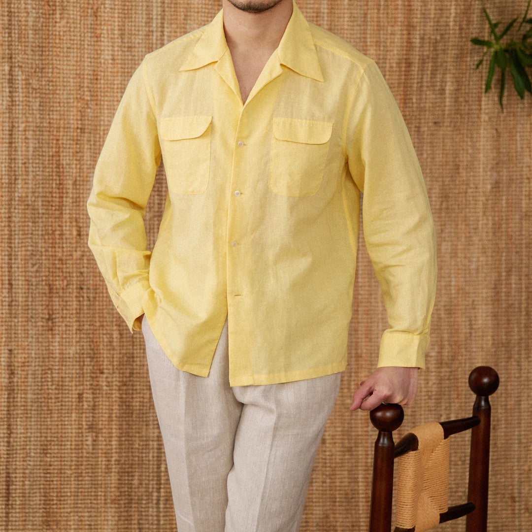 Lightweight men's shirt made of linen with Cuban collar and long sleeves – Mateo-Braun-S-State of Style