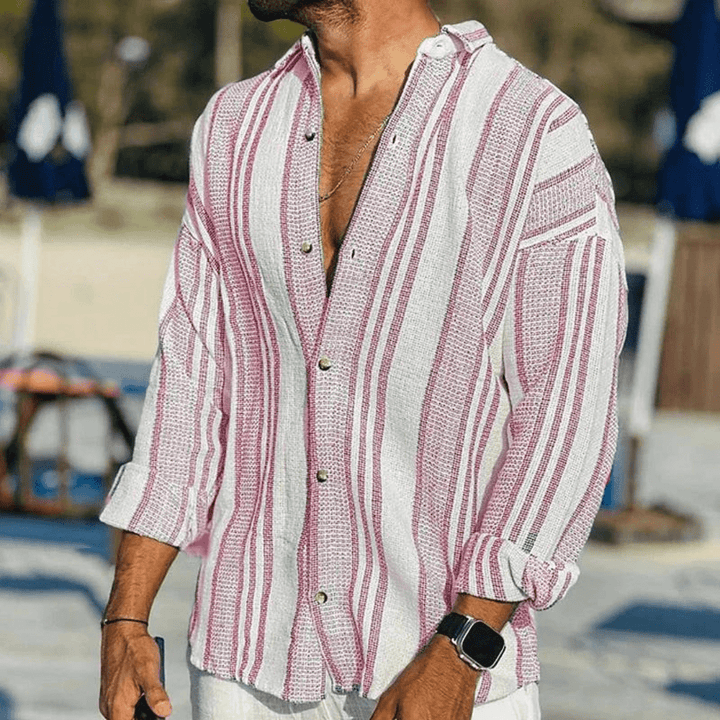 Lightweight men's summer shirt with button placket – Elias-Pink-S-State of Style