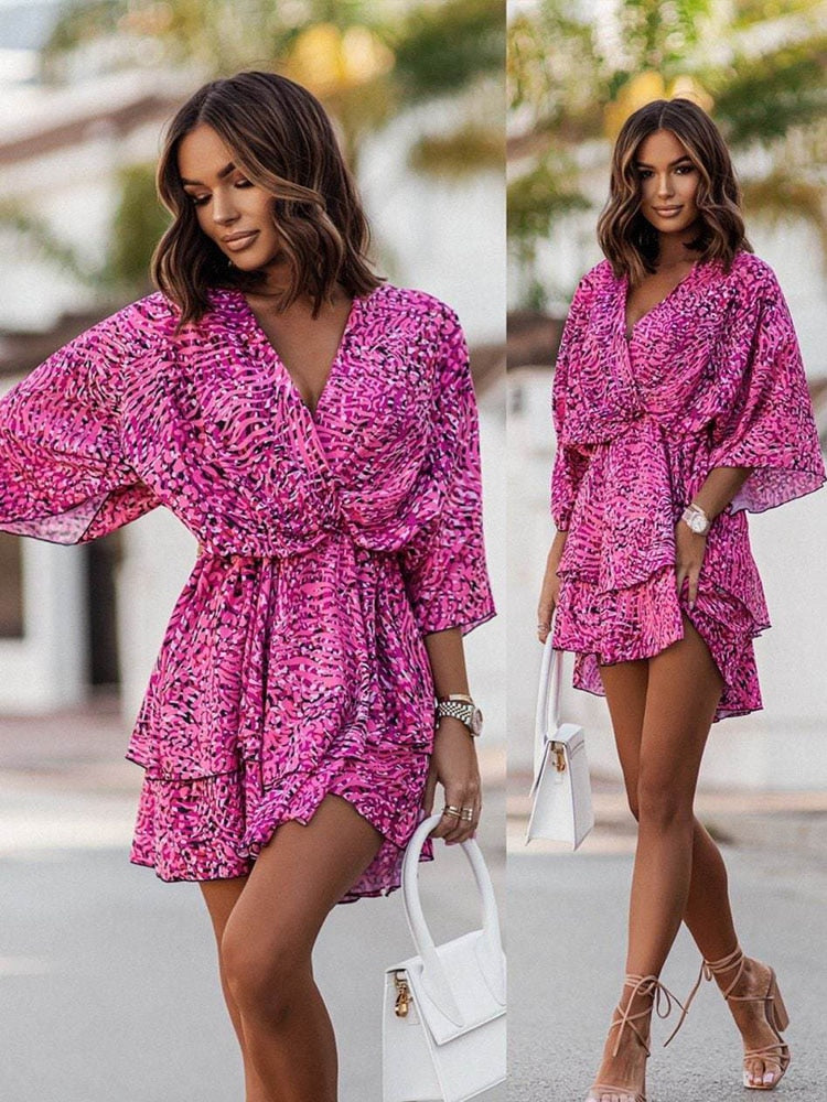 Lightweight Mini Dress - Elara-Orange/Pink-S-State of Style
