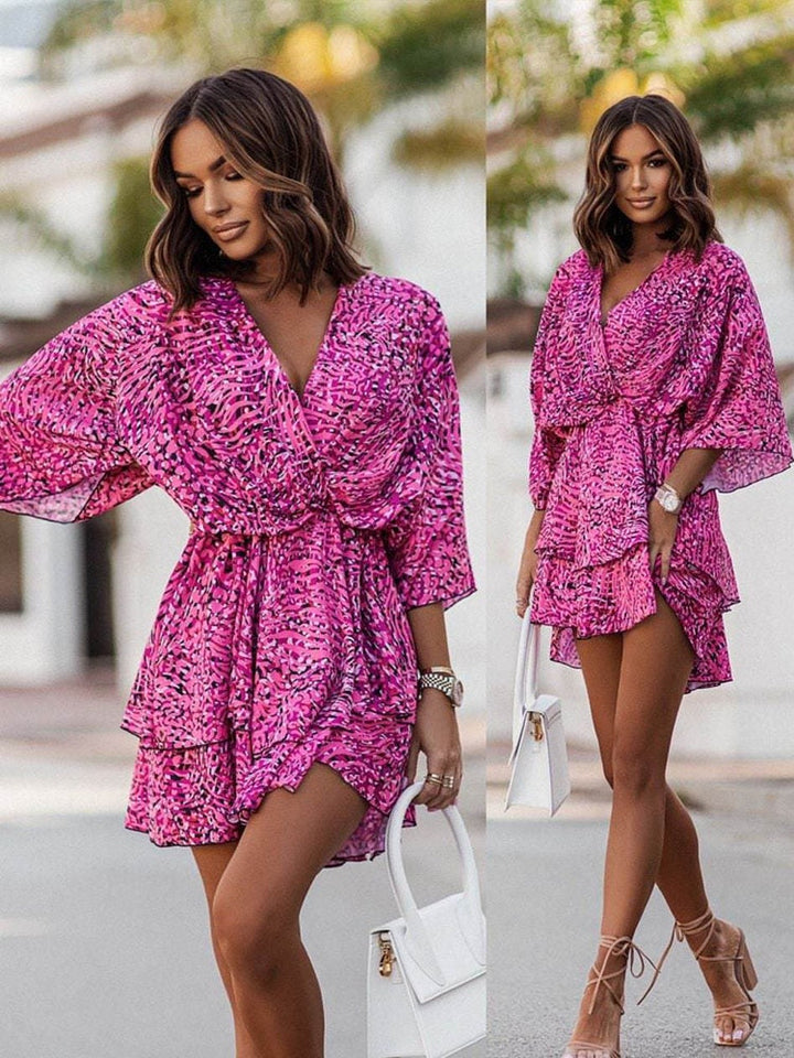 Lightweight Mini Dress - Elara-Orange/Pink-S-State of Style