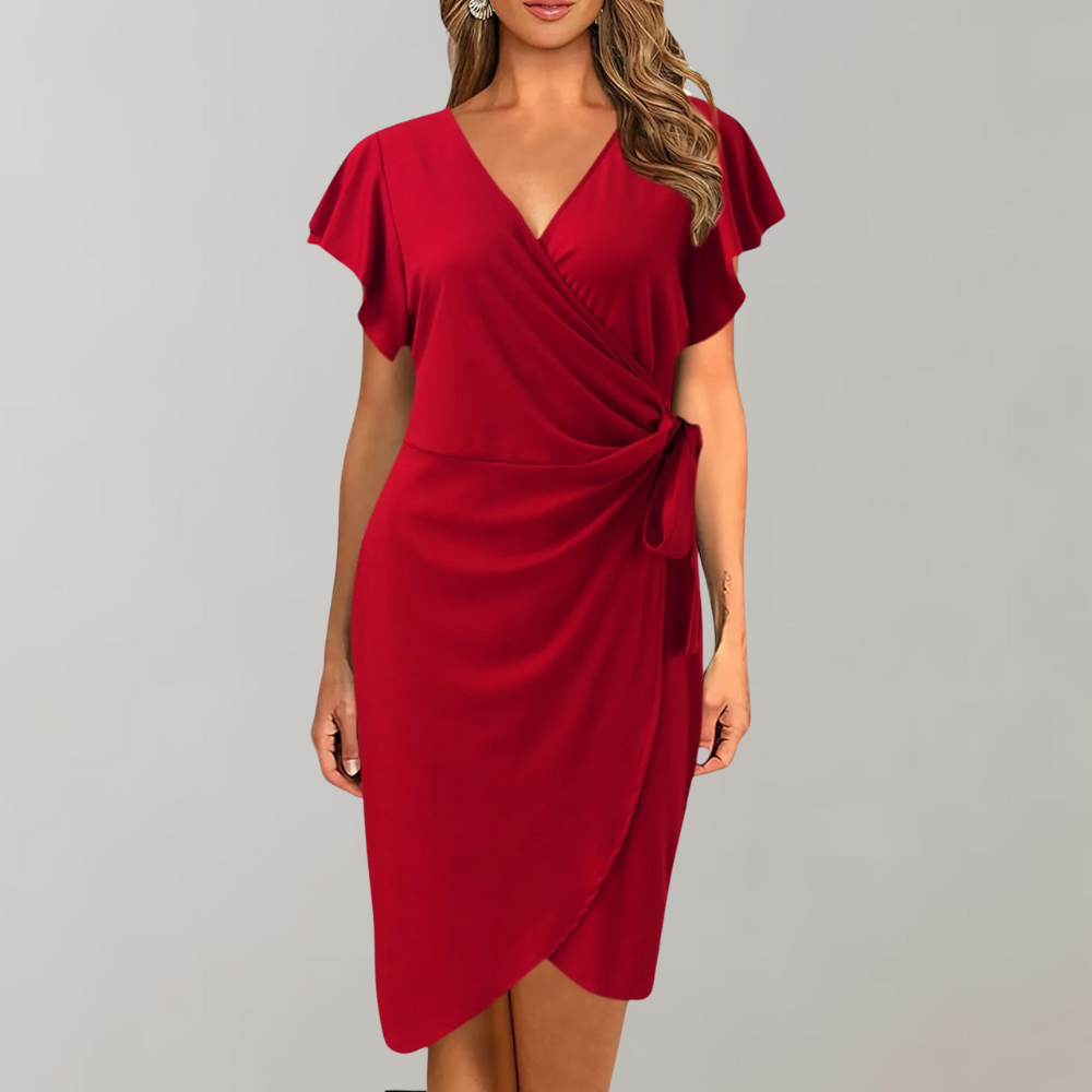 Lightweight Summer Dress with Short Sleeves - Sofia-Red-S-State of Style