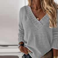 Lightweight V-neck Knitted Sweater - Isabelle-Grey-S-State of Style