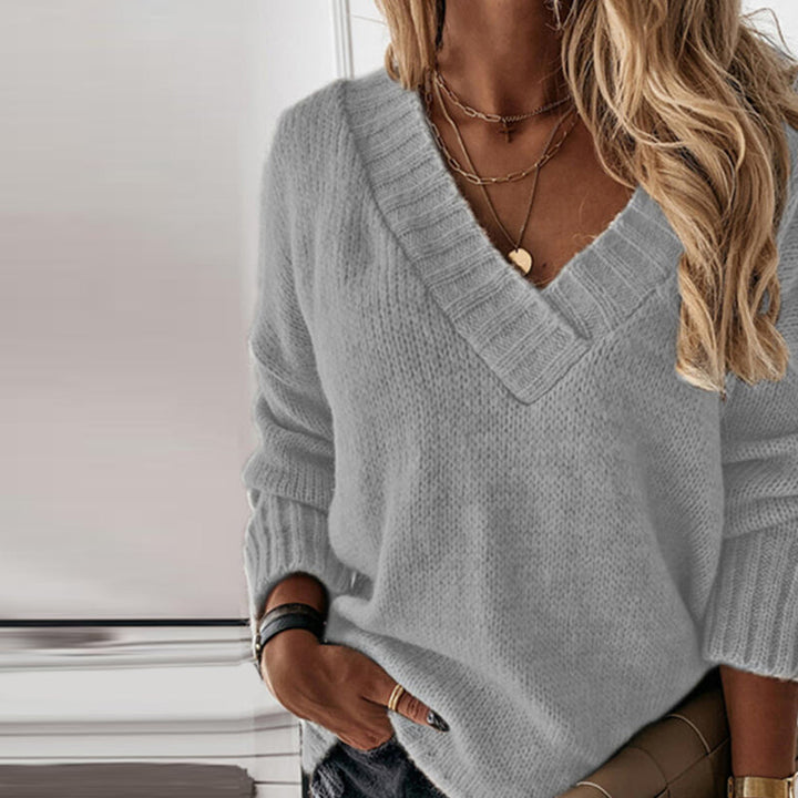 Lightweight V-neck Knitted Sweater - Isabelle-Grey-S-State of Style