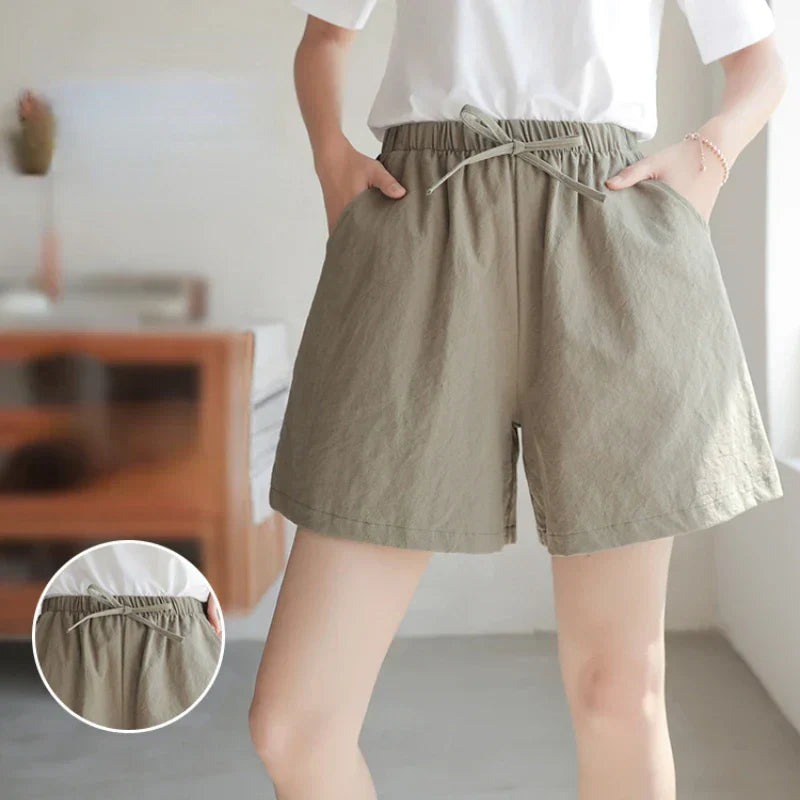 Lightweight Women’s Linen Shorts with High Waist and Sporty Fit – Fenja-Apple green-S-State of Style