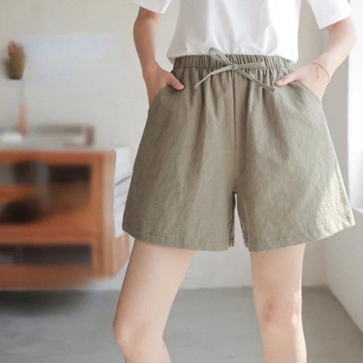 Lightweight Women’s Linen Shorts with High Waist and Sporty Fit – Fenja-Apple green-S-State of Style