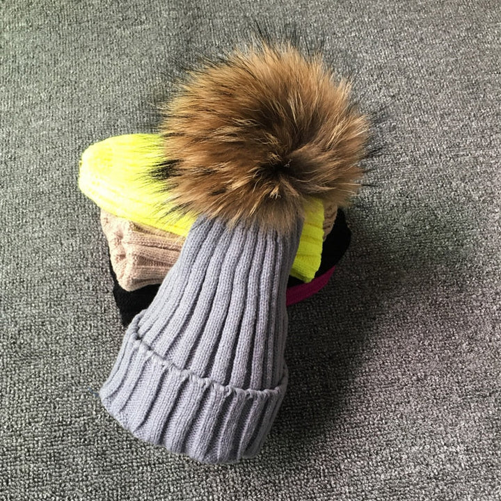 LimasHat | Knitted Women's Hat | Warm Winter Beanie-Black with fur-Children's size-State of Style