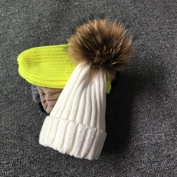 LimasHat | Knitted Women's Hat | Warm Winter Beanie-Black with fur-Children's size-State of Style