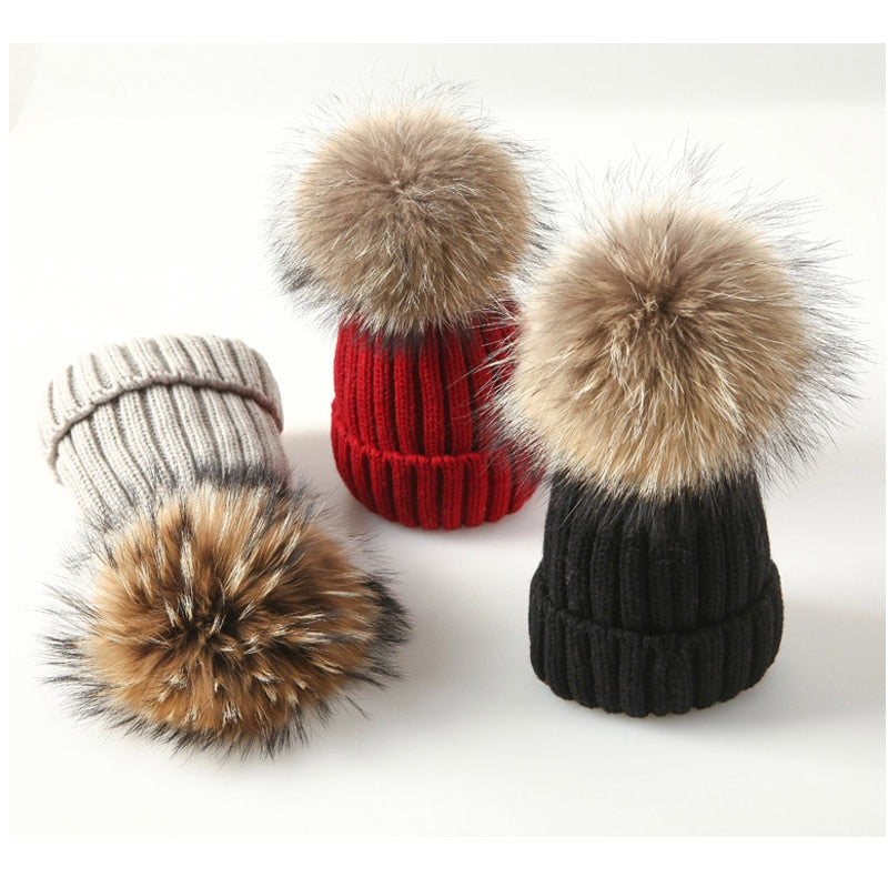 LimasHat | Knitted Women's Hat | Warm Winter Beanie-Black with fur-Children's size-State of Style