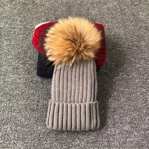 LimasHat | Knitted Women's Hat | Warm Winter Beanie-Grey with fur-Children's size-State of Style