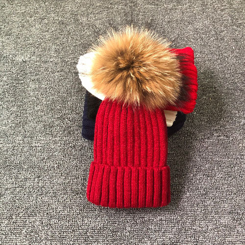 LimasHat | Knitted Women's Hat | Warm Winter Beanie-Wine Red with fur-Children's size-State of Style