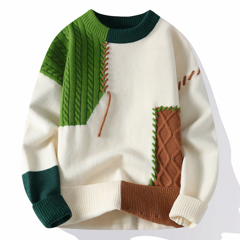 Limited Edition Patchwork Men's Jumper - Jasper-White/Light Green-XS-State of Style
