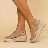 Lina - Orthopedische Taupe Sleehak Espadrilles-Zwart-35-State of Style