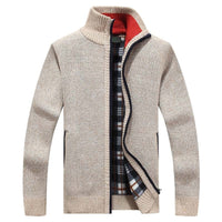 Lined Knitted Zip-Up Jacket for Men - Victor-Beige-M-State of Style