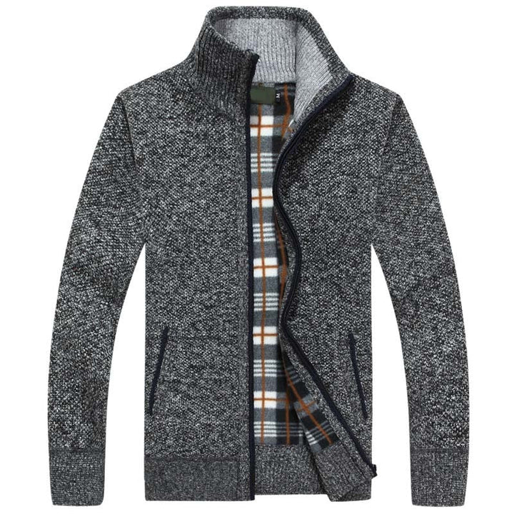 Lined Knitted Zip-Up Jacket for Men - Victor-Dark Grey-M-State of Style