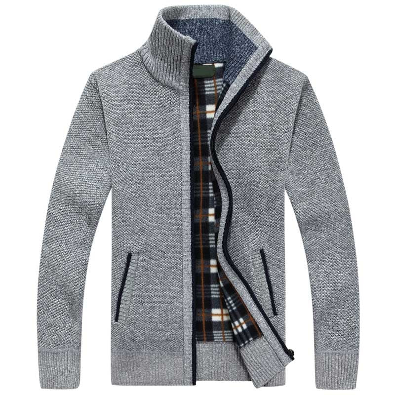 Lined Knitted Zip-Up Jacket for Men - Victor-Light Grey-M-State of Style